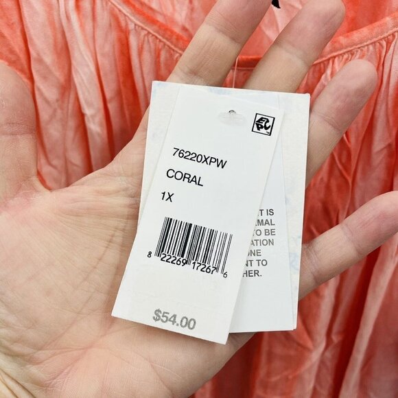 Raviya Women Plus Size 1X Pigment-Wash Off-The-Shoulder Dress Cover-Up Coral $54 - Picture 6 of 7